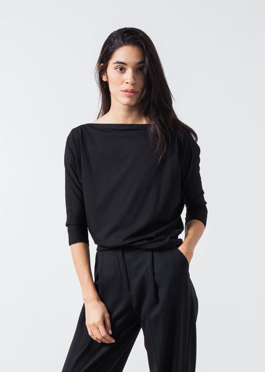 Boat Neck Top in Black