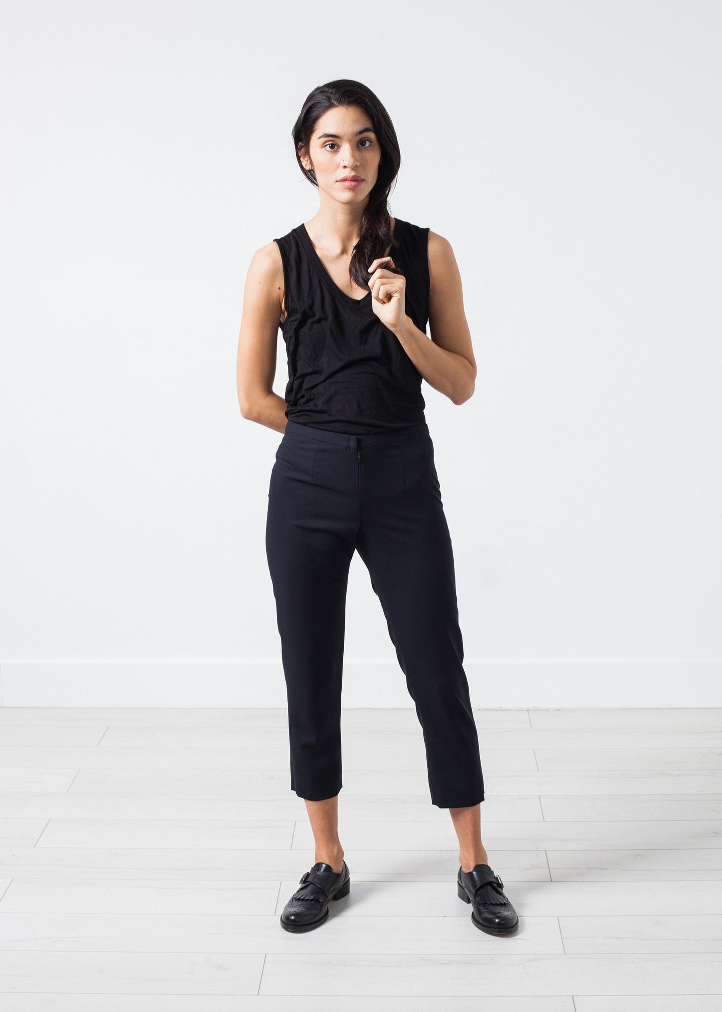 Wool Cropped Pant in Navy