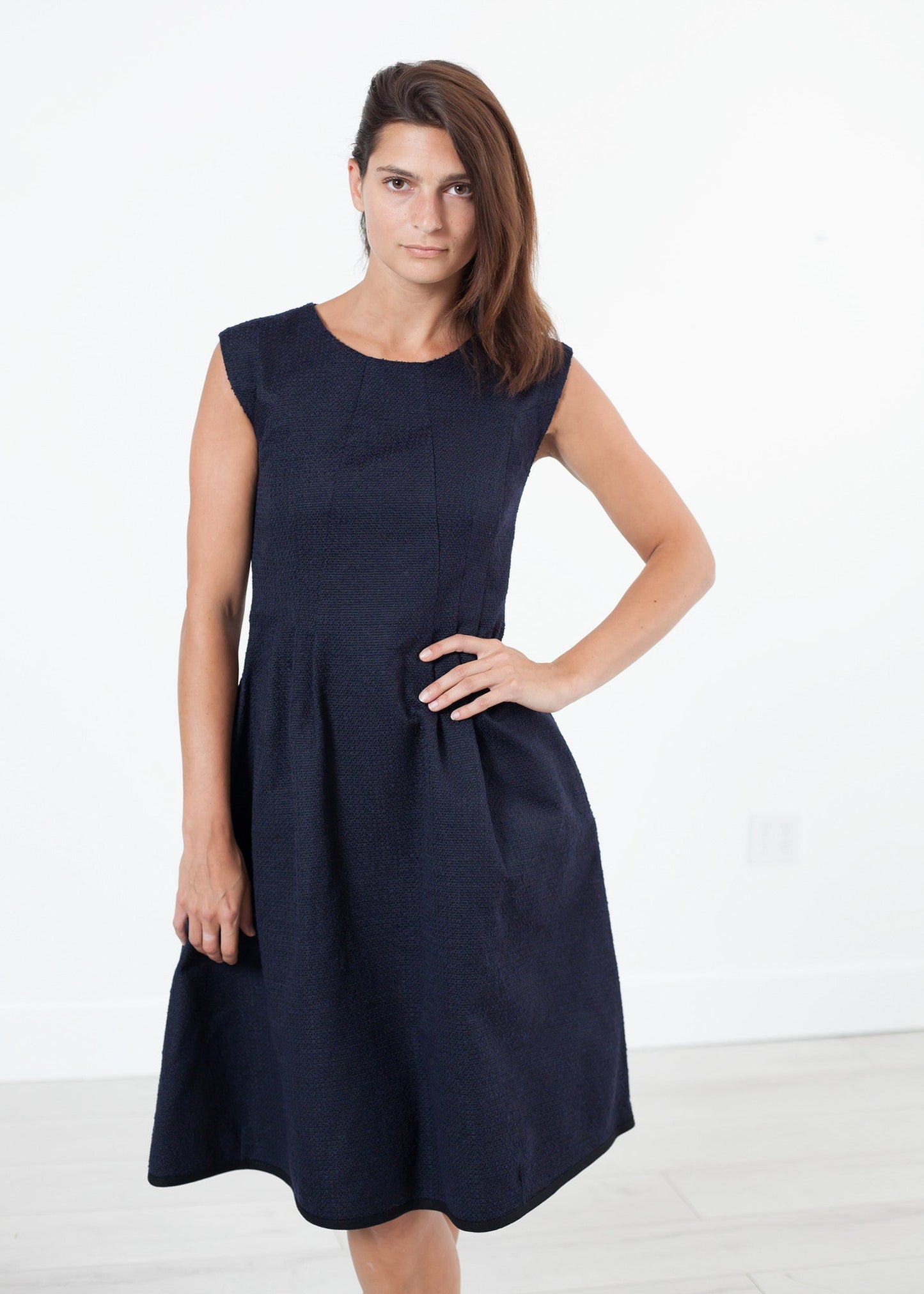 Pleated Rita Dress in Dark Navy