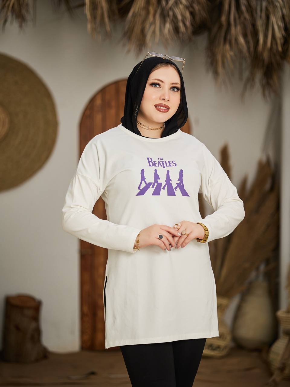 Long cotton T-shirt with two side slits